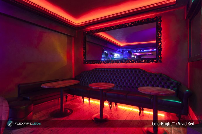 Lounge booth with cove and under-seat glow